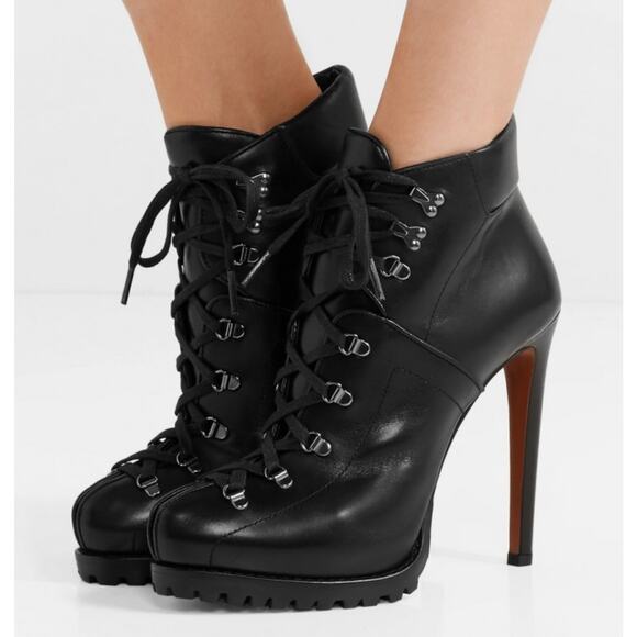 Alaia Black Lace Up Heel Stiletto Boots - Picture 1 of 9